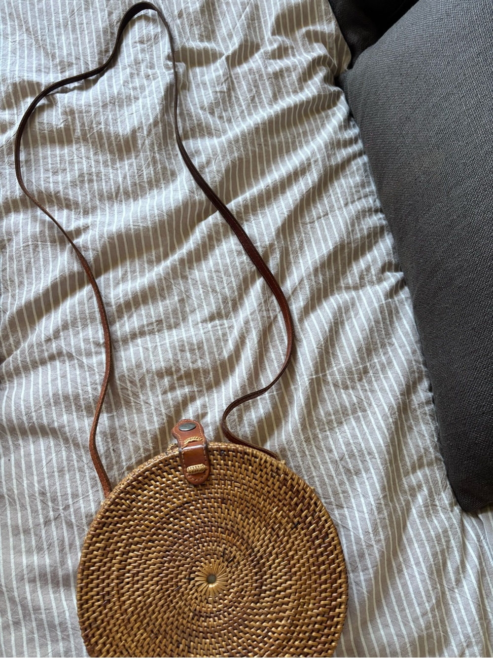 Anthropologie Round Woven Crossbody Bag in Brown